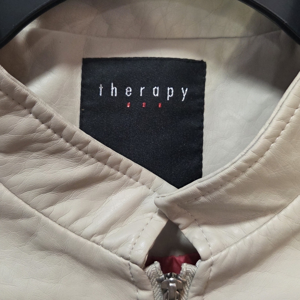 Therapy Biker Style Jacket, Women's Large, Ivory Color, Multiple Zippers